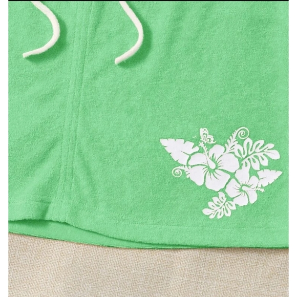 Terry Cloth Mini Skirt With Hibiscus Flower/Tropical Flower Green & White Large - Picture 5 of 8